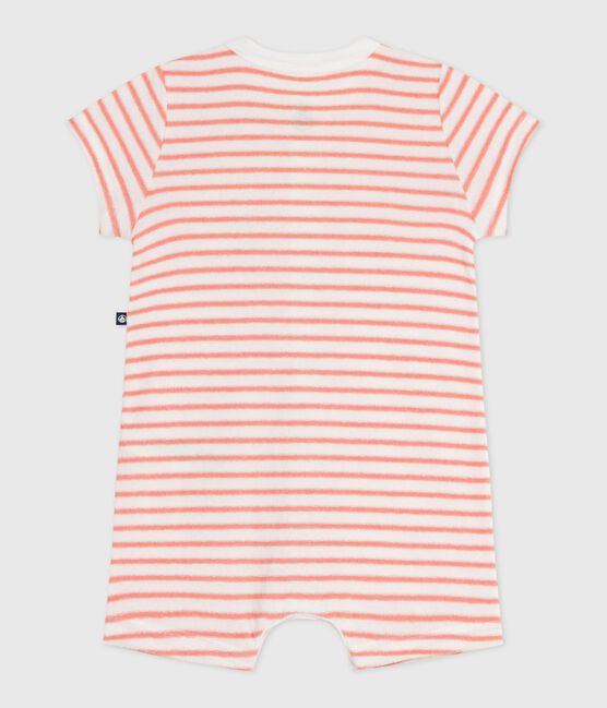 Baby-Kurzoverall aus gestreiftem Baumwoll-Frottee  orange MARSHMALLOW/ ABRICOT