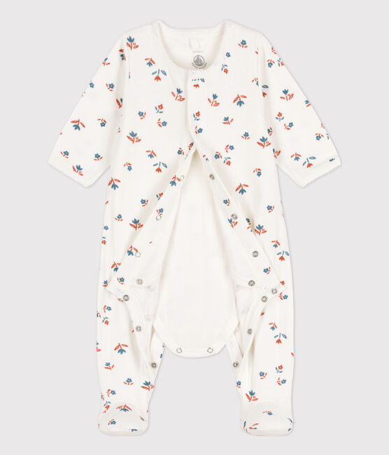 Geblümter Baby-Bodyjama aus Doppeljersey weiss MARSHMALLOW/weiss MULTICO