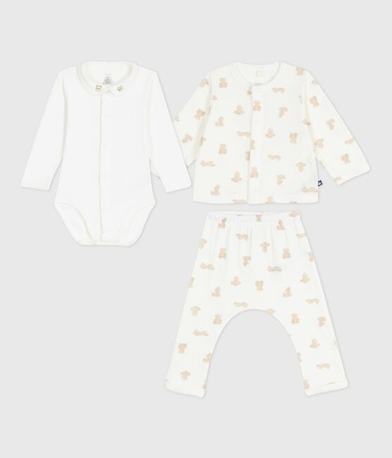 3-teiliges Baby-Geschenkset aus Baumwolle mit Bärenmotiv MARSHMALLOW/ BRUN