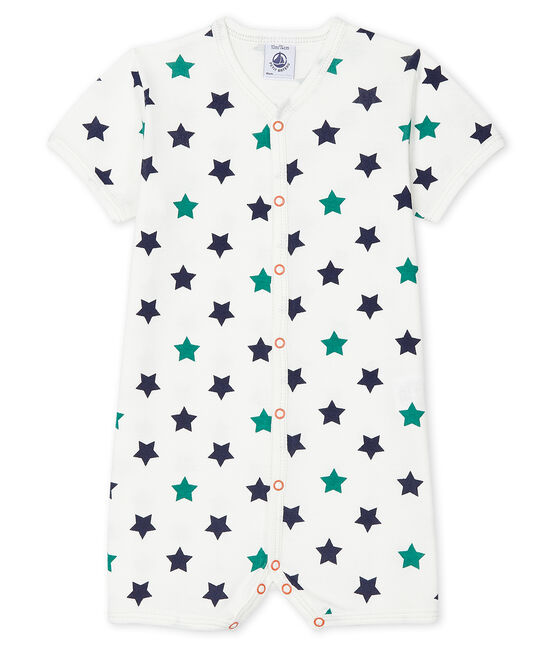 Baby-Kurzoverall aus Leinen/Baumwolle für Jungen weiss MARSHMALLOW/weiss MULTICO