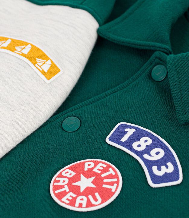 Kinder College-Jacke aus Baumwolle im Colorblock gr&uuml;n/beige