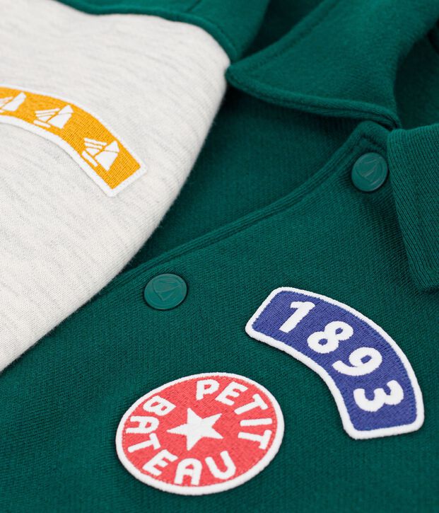 Kinder College-Jacke aus Baumwolle im Colorblock gr&uuml;n/beige