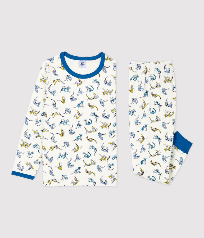 Kinderpyjama aus Bio-Baumwolle mit Panther-Print f&uuml;r Jungen weiss/vielfarbig