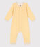 Langer Baby-Overall aus Wolle/Bio-Baumwolle mit Streifenmuster gelb OCRE/weiss MARSHMALLOW