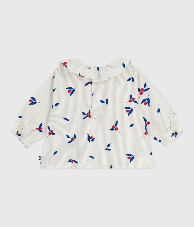 Lang&auml;rmelige Baby-Bluse aus Baumwoll-Musselin mit Beeren-Motiv blau/vielfarbig