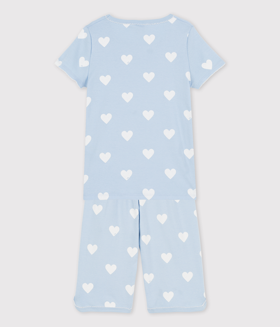 Kinder-Kurzpyjama aus Bio-Baumwolle mit Herzmotiv für Mädchen blau JASMIN/weiss MARSHMALLOW