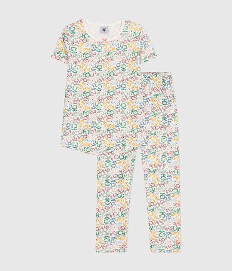 Kinder-Pyjama aus Baumwolle mit Blumenmotiv weiss/vielfarbig