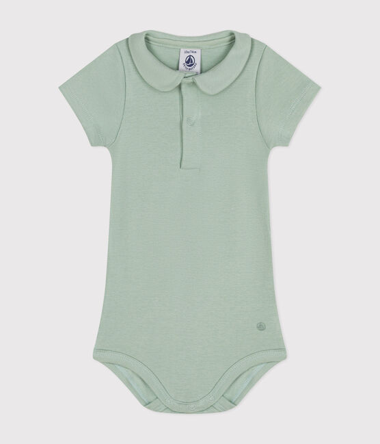Kurzärmeliger Baby-Body mit Bubikragen aus Baumwolle grün HERBIER
