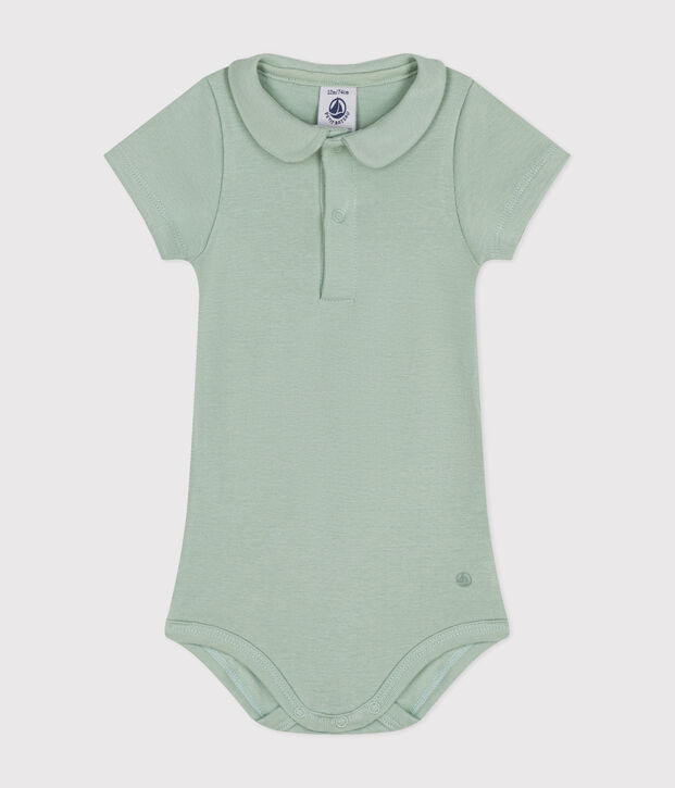 Kurz&auml;rmeliger Baby-Body mit Bubikragen aus Baumwolle gr&uuml;n