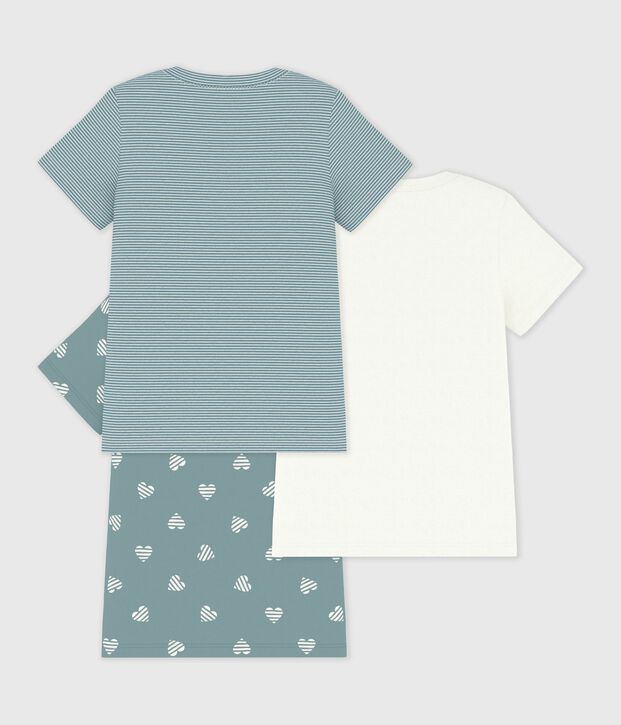 Set kurz&auml;rmelige Kinder-T-Shirts aus Baumwolle mit Herzmotiv vielfarbig