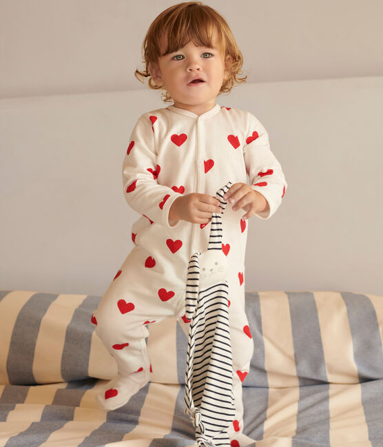 Baby-Strampler aus Baumwolle mit roten Herzen weiss MARSHMALLOW/rot TERKUIT
