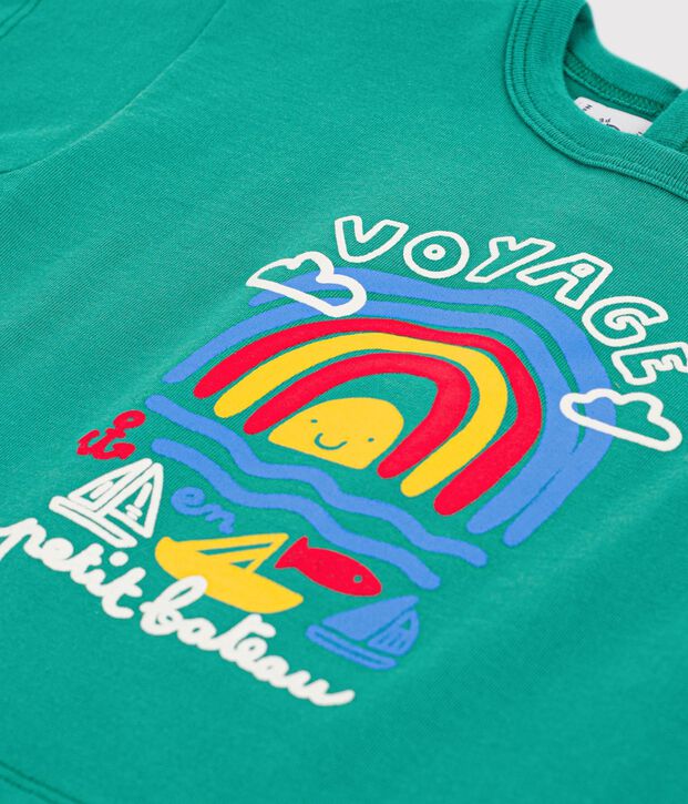 Kurz&auml;rmeliges Baby-T-Shirt aus Baumwolle mit M&ouml;wenmotiv gr&uuml;n