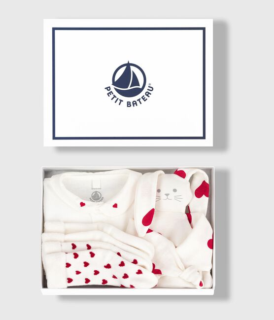 Geschenkset zur Geburt Strampler, Kuscheltier und Söckchen aus Baumwolle variante 1