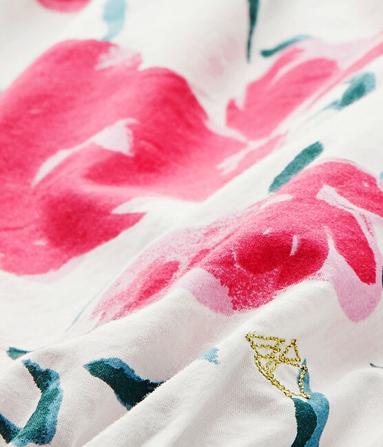 Kurzer Baby-Mädchen-Einteiler mit Trägern weiss MARSHMALLOW/weiss MULTICO