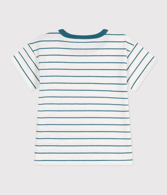 Kurzärmeliges Baby-T-Shirt aus Baumwolle mit Streifen grün MARSHMALLOW/ DRAGONFLY