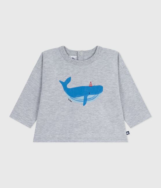 Langärmeliges Baby-T-Shirt aus Baumwolle mit Walmotiv grau FUMEE CHINE
