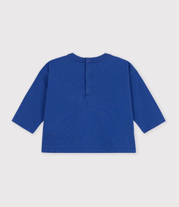 Lang&auml;rmeliges Baby T-Shirt aus einfarbiger Baumwolle mit Motiv blau