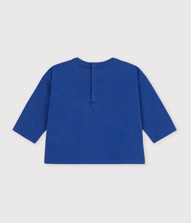 Lang&auml;rmeliges Baby T-Shirt aus einfarbiger Baumwolle mit Motiv blau