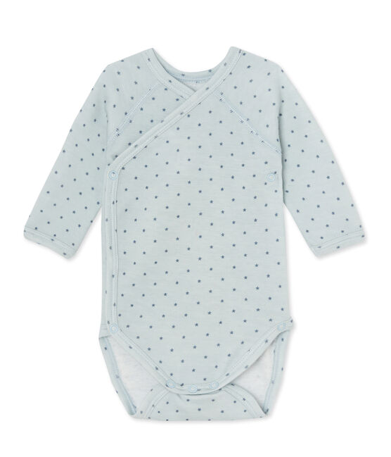 Langärmeliger Baby-Jungen-Body aus Wolle/Baumwolle für Neugeborene blau FRAICHEUR/grau TEMPETE