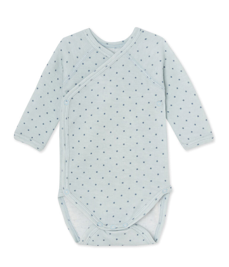 Lang&auml;rmeliger Baby-Jungen-Body aus Wolle/Baumwolle f&uuml;r Neugeborene blau/grau