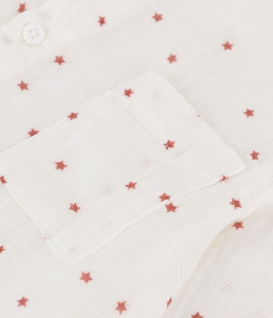 Bedrucktes Kinderhemd aus Baumwollgaze für Jungen weiss MARSHMALLOW/rot OMBRIE