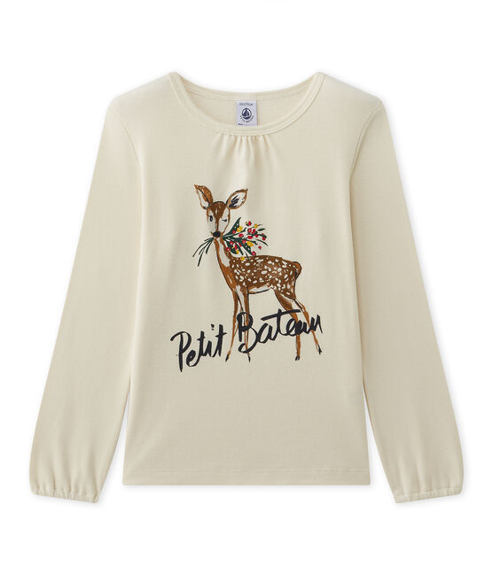 Mädchen-Langarmshirt mit Motiv beige COQUILLE/rot FROUFROU