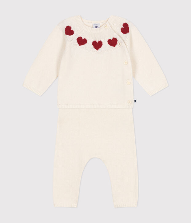 2-teiliges Baby-Strickset weiss/rot