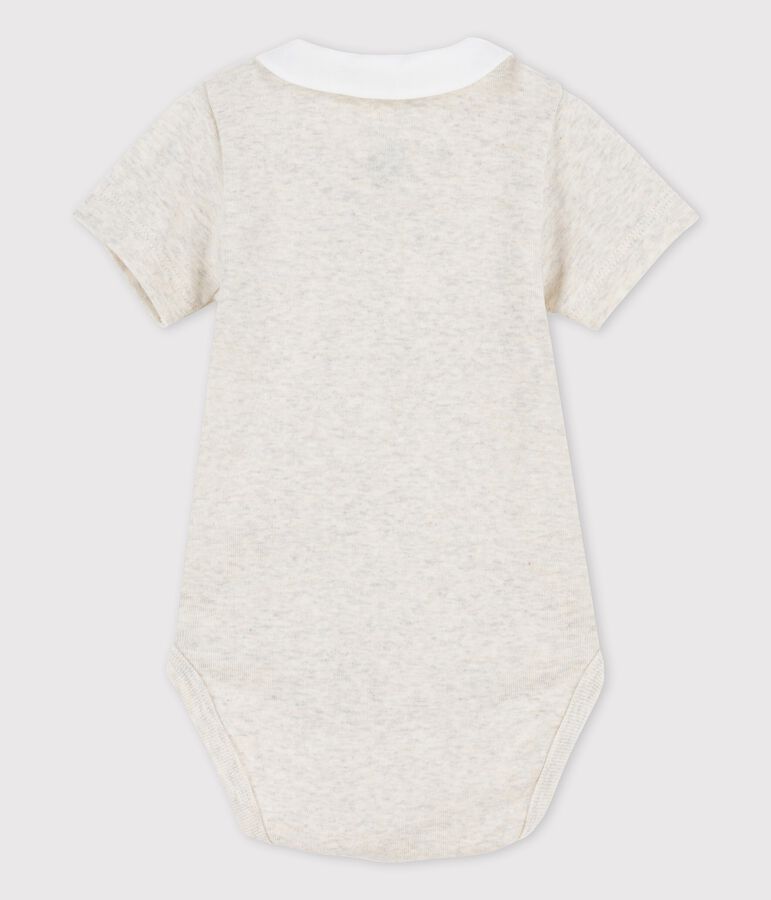 Kurz&auml;rmeliger Baby-Body aus Bio-Baumwolle mit Kragen beige MONTELIMAR CHINE