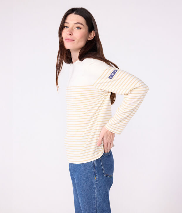 Damen T-Shirt Marini&egrave;re mit Streifen aus Baumwolle beige/beige