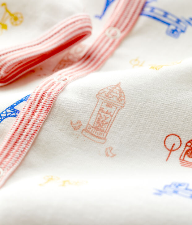 Baby-Strampler ohne F&uuml;&szlig;e aus Baumwolle mit Paris-Motiv weiss/vielfarbig