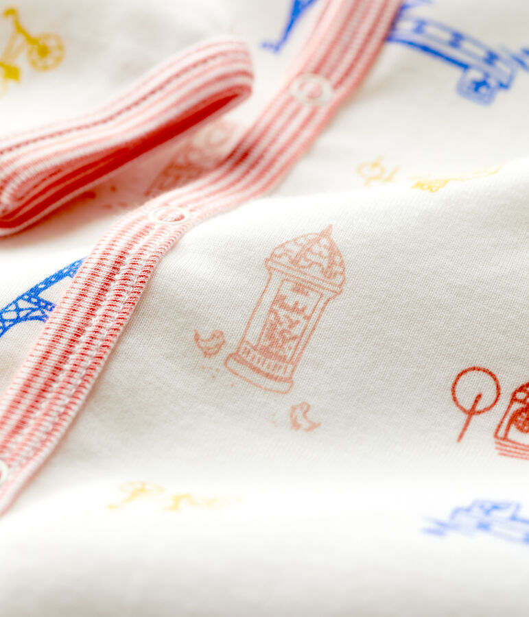 Baby-Strampler ohne F&uuml;&szlig;e aus Baumwolle mit Paris-Motiv weiss/vielfarbig