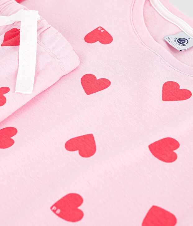 Damen-Kurzpyjama aus Baumwolle mit Herzmotiv rosa/orange