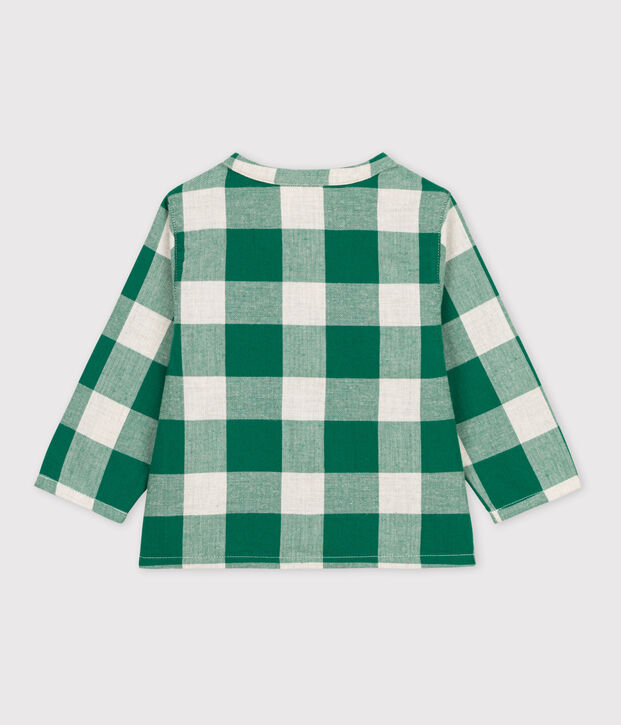 Lang&auml;rmeliges kariertes Babyhemd aus Flanell MATCHA/naturfarben