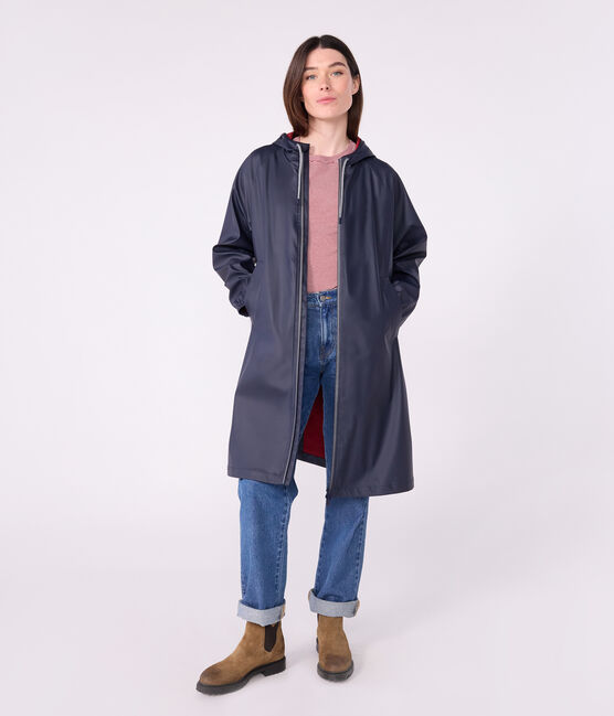Lange Damen-Regenjacke mit zwei Farben blau SMOKING