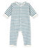 Langer Unisex-Overall aus angerautem, extra warmem Bouclé-Frottier mit Streifenmuster weiss MARSHMALLOW/blau ASTRO