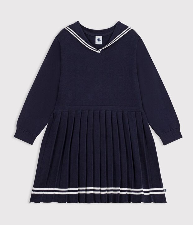 Lang&auml;rmeliges Kinder-Kleid aus einfarbiger Baumwolle SMOKING