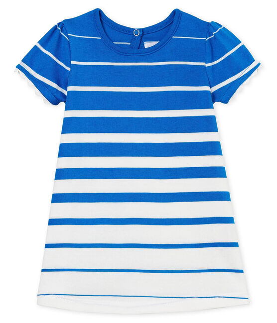 Gestreiftes kurzärmeliges baby-kleid mädchen blau RIYADH/weiss MARSHMALLOW CN