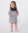 Langärmeliges Baby-Kleid aus festem Baumwollstoff mit Matrosenstreifen weiss MARSHMALLOW/blau SMOKING