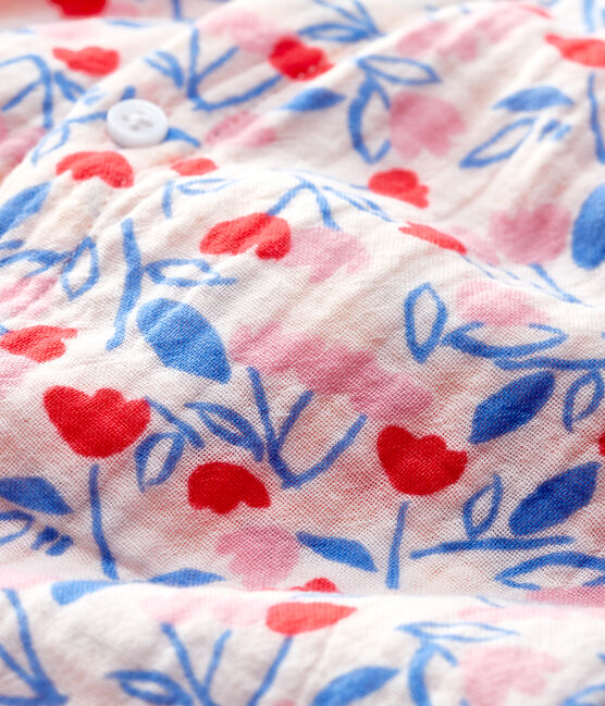 Langer Baby-Overall aus Bio-Baumwoll-Windelstoff mit floralem Muster für Mädchen rosa FLEUR/weiss MULTICO