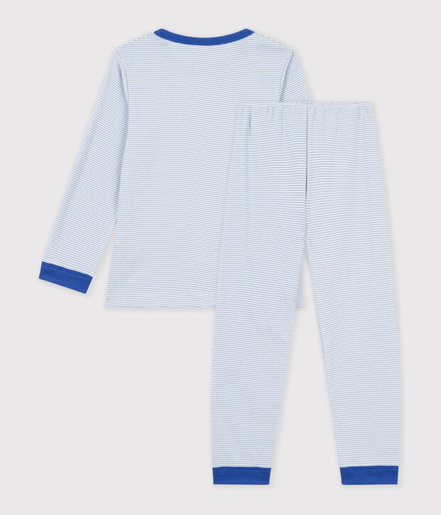 Kinder-Pyjama aus Baumwolle mit Streifen blau/weiss