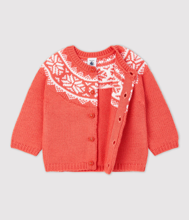 Baby-Cardigan aus 100 % Wolle. orange OURSIN/weiss MARSHMALLOW