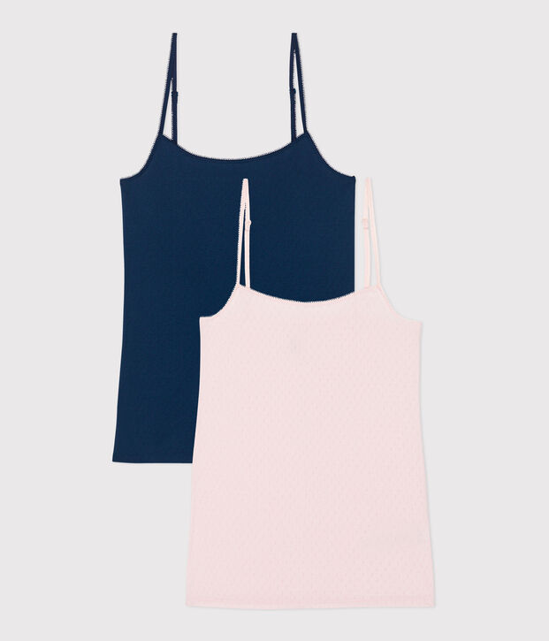 2er-Set Damen Spaghetti-Tops aus Baumwolle vielfarbig