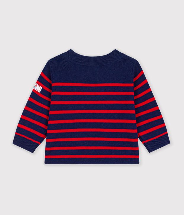 Baby-Pullover im Marine-Look aus Wolle und Baumwolle mit Streifen blau/rot