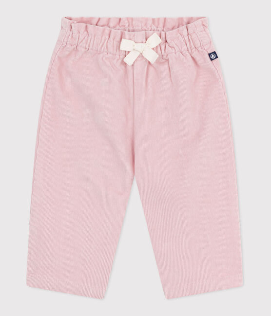 Baby-Hose aus einfarbigem Fein-Cord und bestickter Tasche hinten rosa JOLI