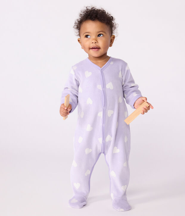 Strampler aus Nicki mit Herzmotiv violett/weiss