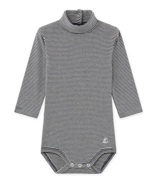 Unisex-Baby-Body mit Rollkragen im Milleraies-Ringelmuster blau/weiss