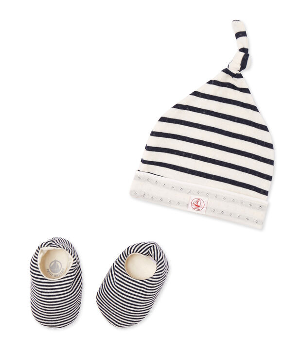Set aus Baby-M&uuml;tze und -Schuhen f&uuml;r Neugeborene weiss/blau