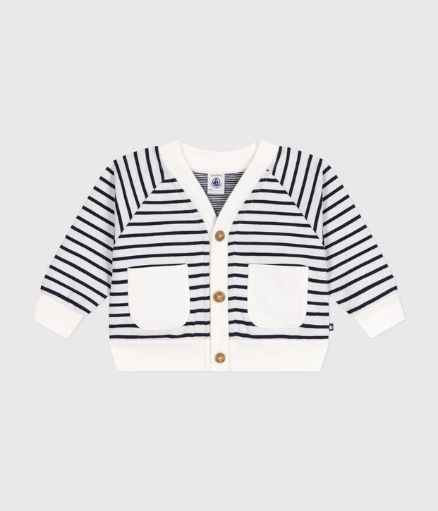 Baby-Cardigan aus dickem Jersey weiss/blau