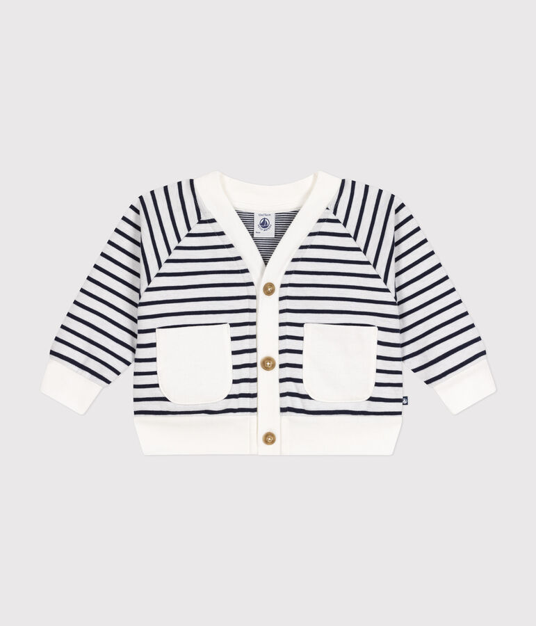 Baby-Cardigan aus dickem Jersey weiss MARSHMALLOW/blau SMOKING