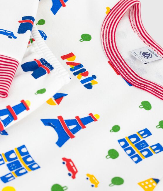 Kinder-Pyjama aus Molton mit Paris-Motiven weiss MARSHMALLOW/weiss MULTICO